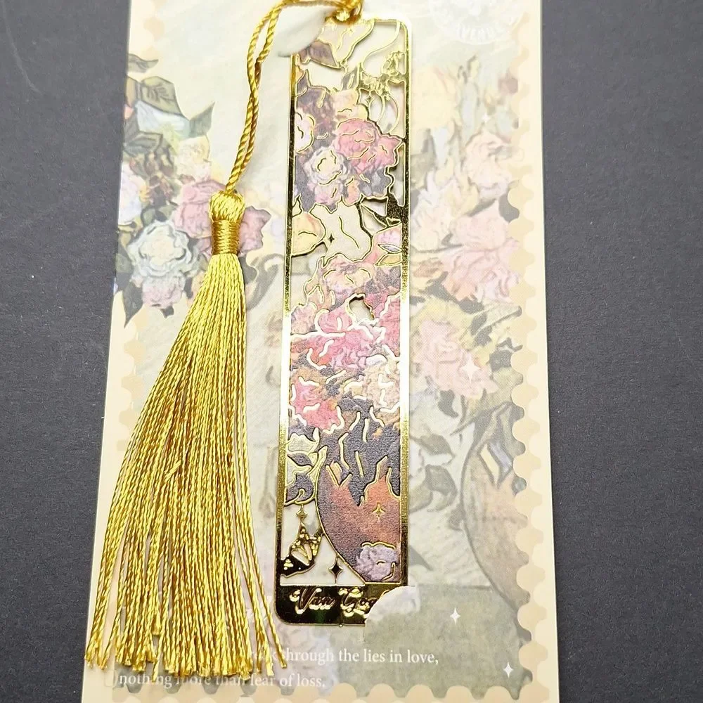 Gold Floral Bookmark with Tassel - Van Gogh Art